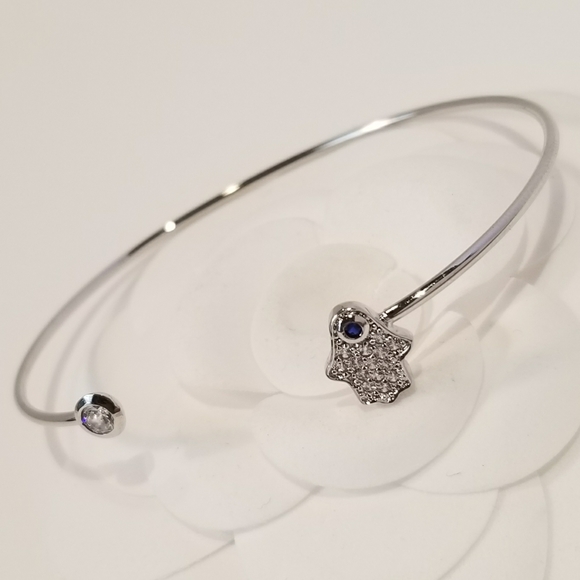 New Hamsa Pave CZ Bracelet Bangle Cuff - Picture 4 of 5